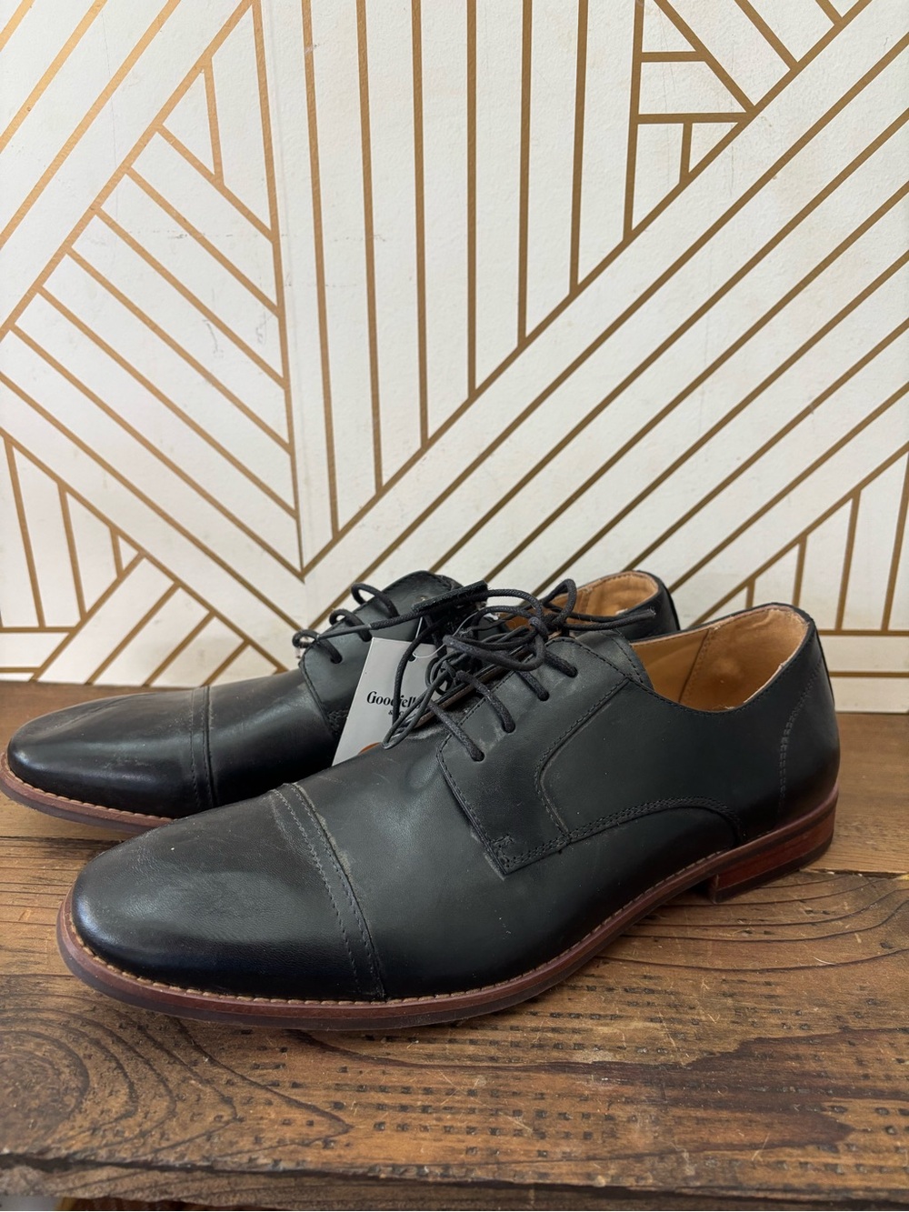 Goodfellow & Co Black Leather Cap-Toe Derby Shoes